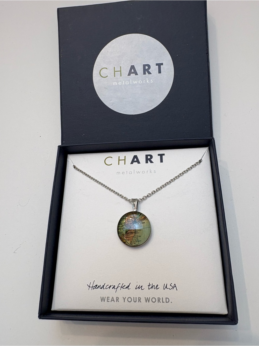 Silver Globe Pendant Necklace - Green Map